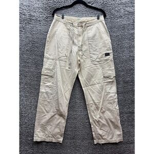 Vintage Guess High Rise Straight Drawstring Cargo Chino Pants Beige Mens Size 32